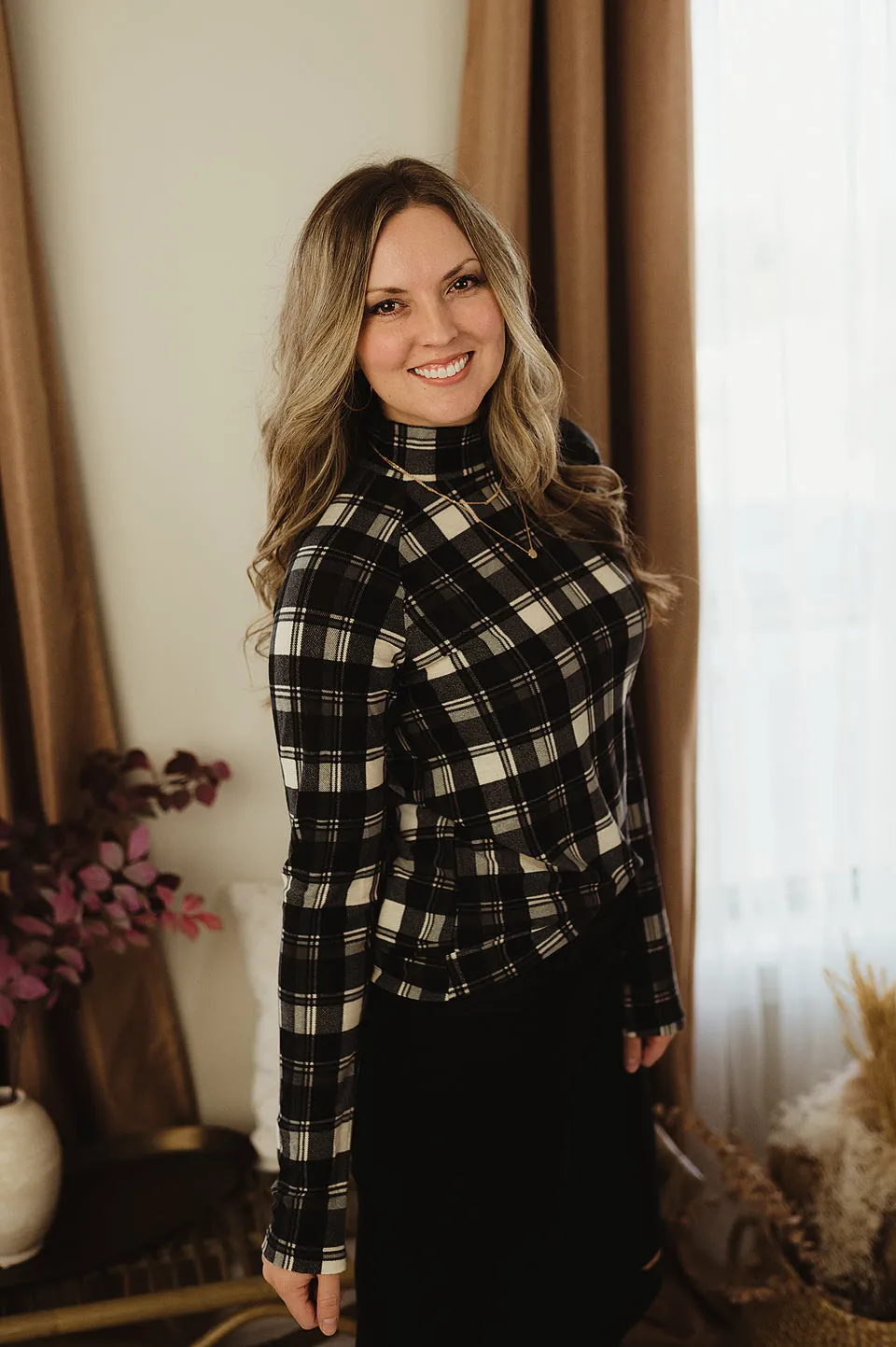 Checkered Plaid Turtleneck