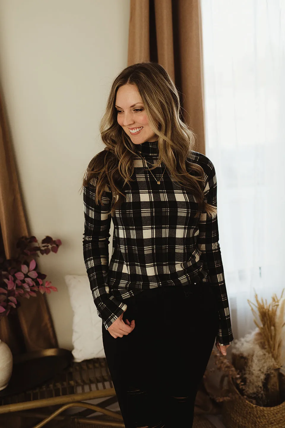 Checkered Plaid Turtleneck