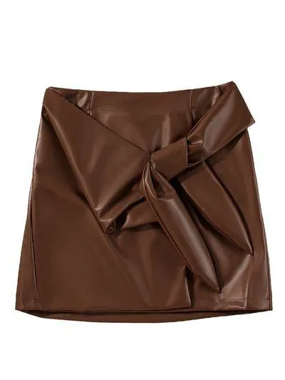 Chic Bow Decoration High-waisted Leather Skirt