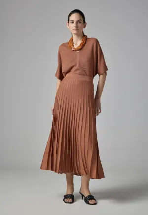 Choice Pleated Lurex Maxi Skirt Brick