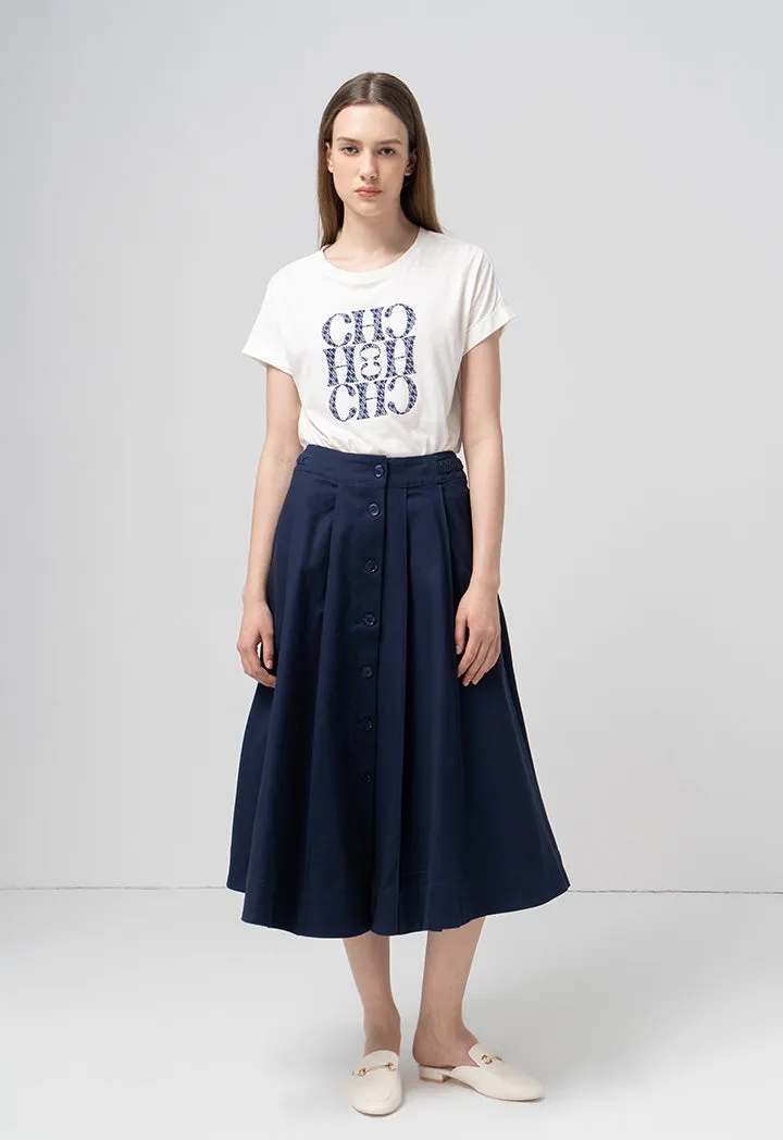 Choice Solid Box Pleated Box Pleated Skirt Navy