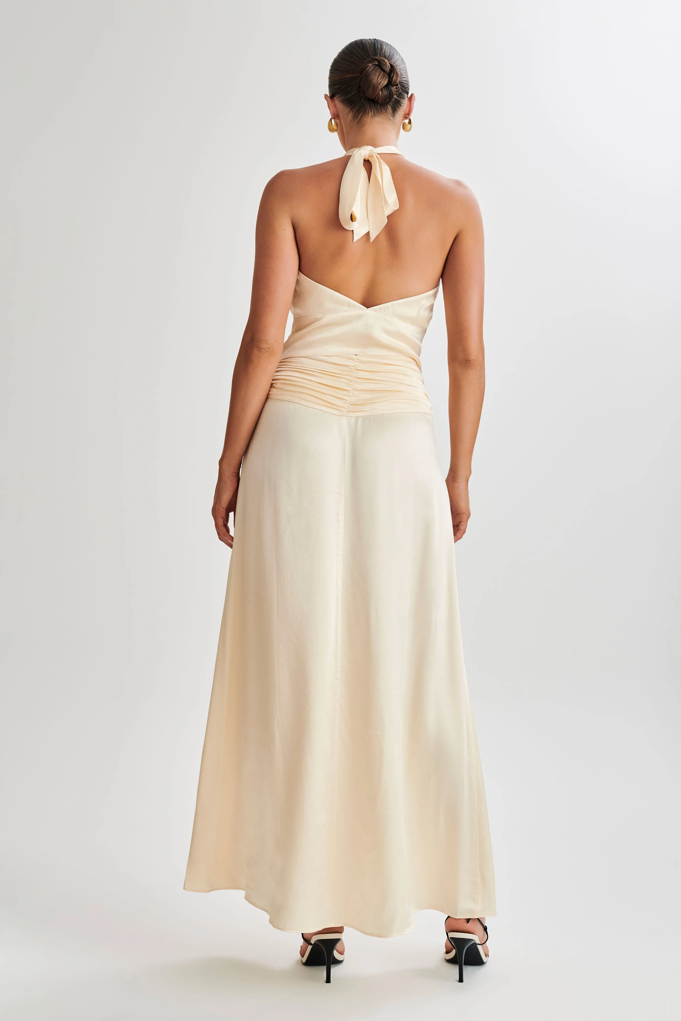 Clara Satin Ruched Maxi Skirt - Buttercream