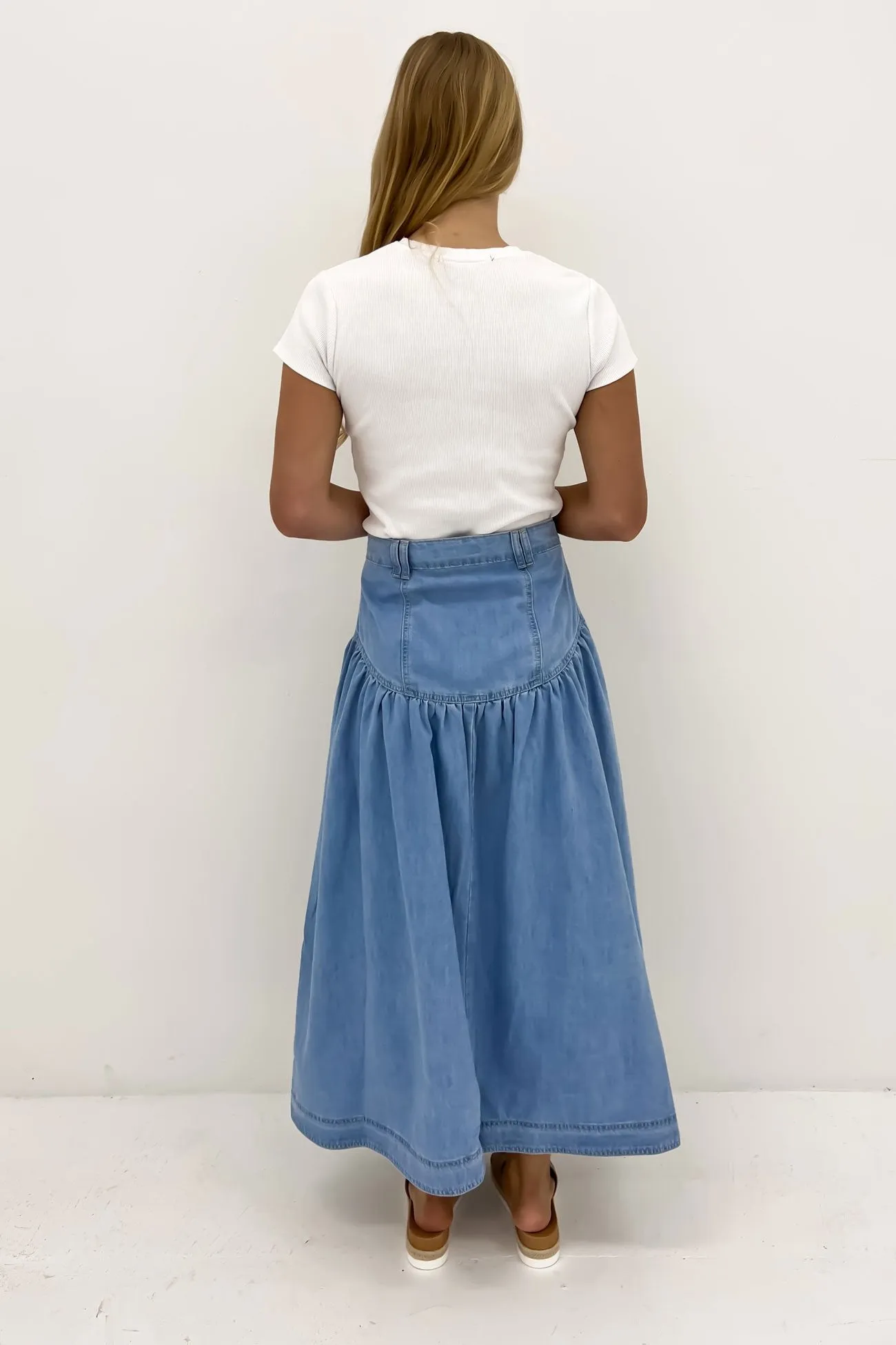 Cleoh Denim Maxi Skirt Blue