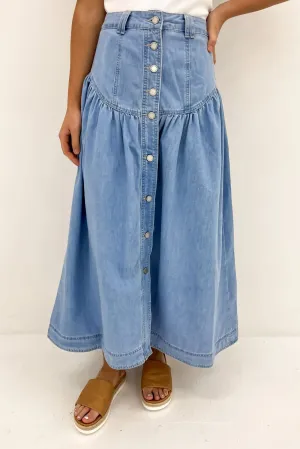 Cleoh Denim Maxi Skirt Blue