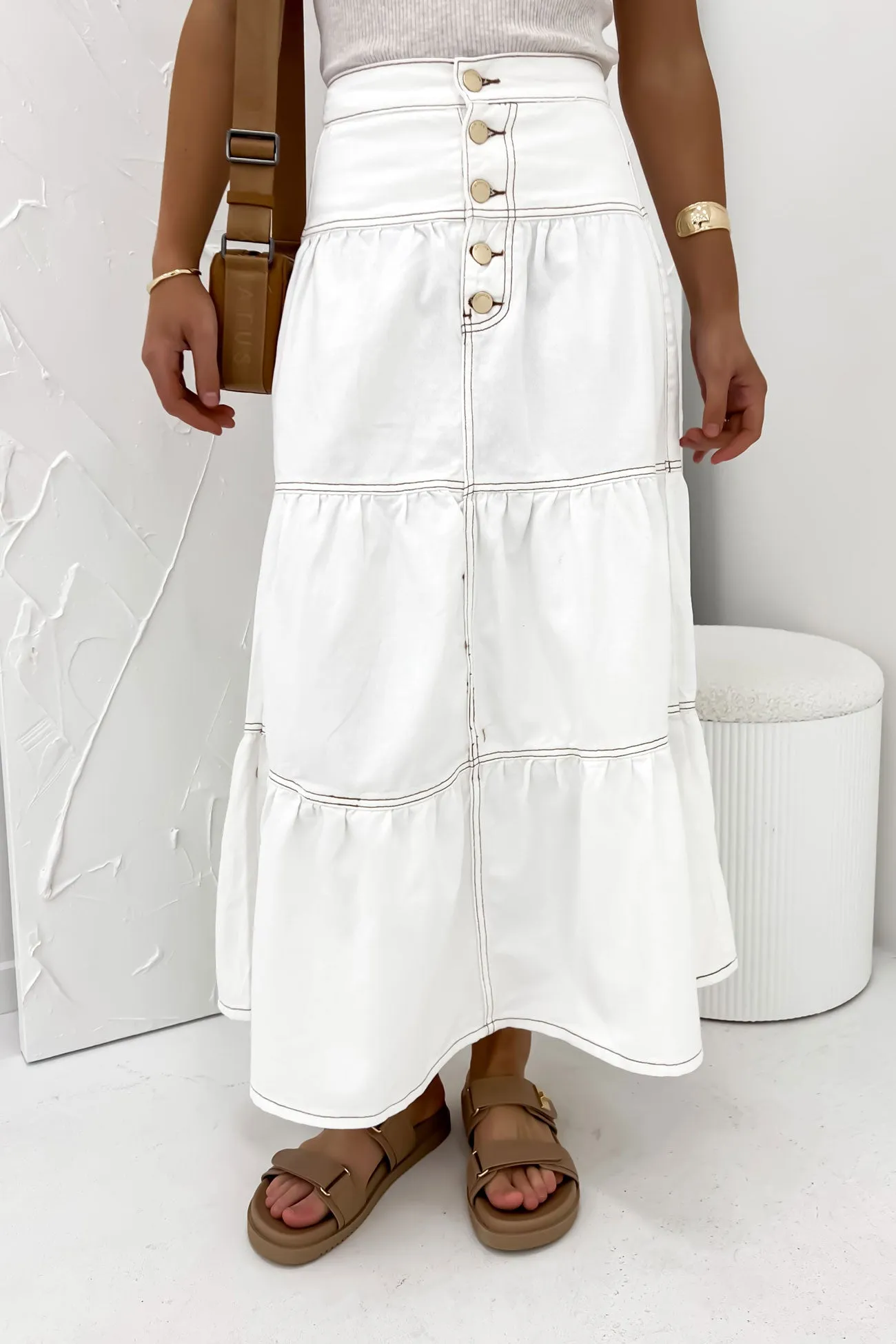 Coco Denim Maxi Skirt Vintage White