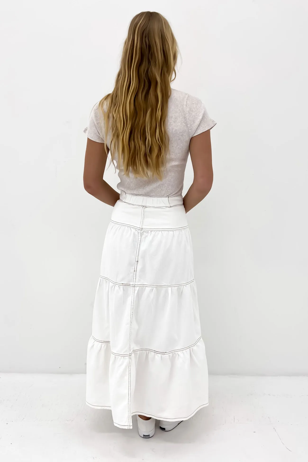 Coco Denim Maxi Skirt Vintage White