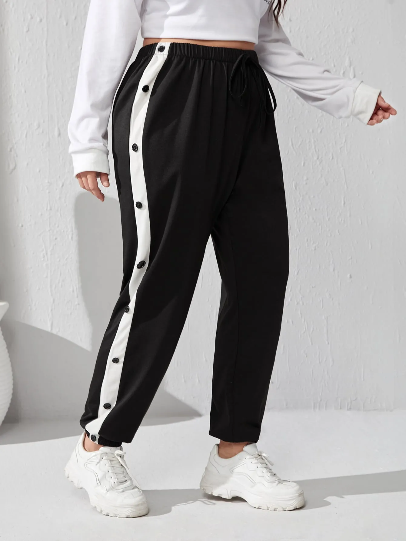 Colorblock High Waist Long Plus Size Sweatpants