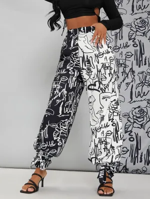 Colorblock Knot High Waist Long Women Sweatpants