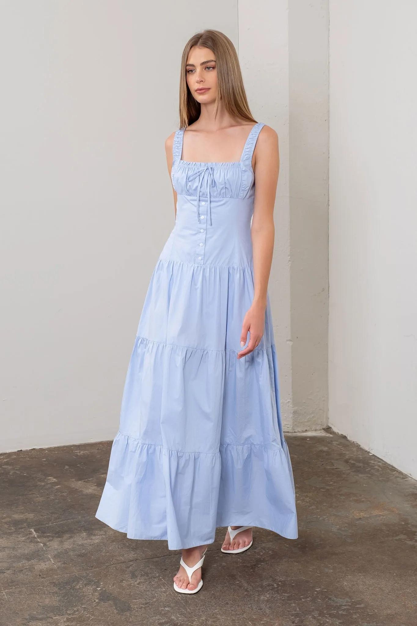 Corset Tiered Maxi Dress - Light Blue