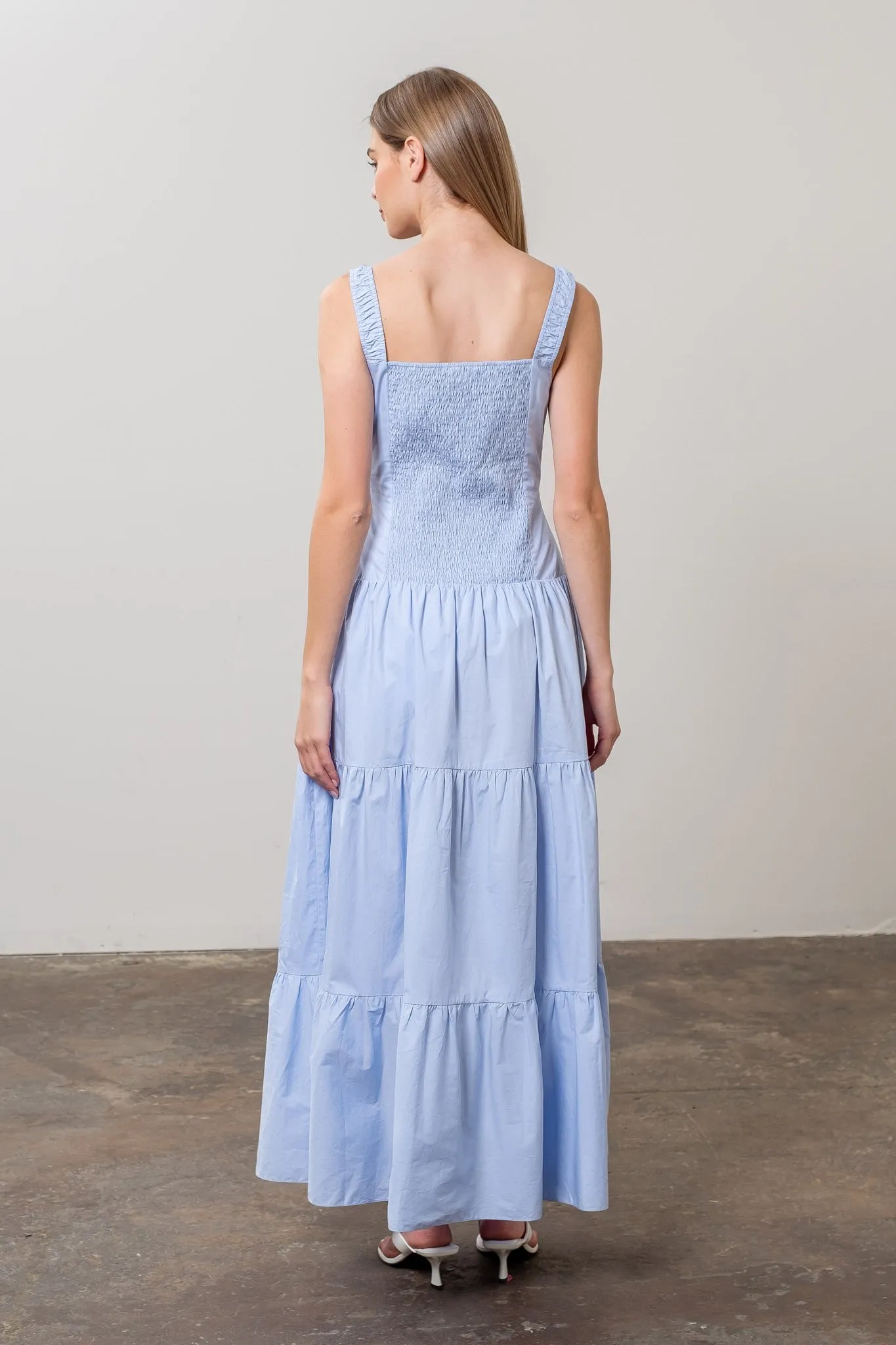 Corset Tiered Maxi Dress - Light Blue