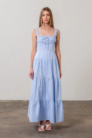 Corset Tiered Maxi Dress - Light Blue