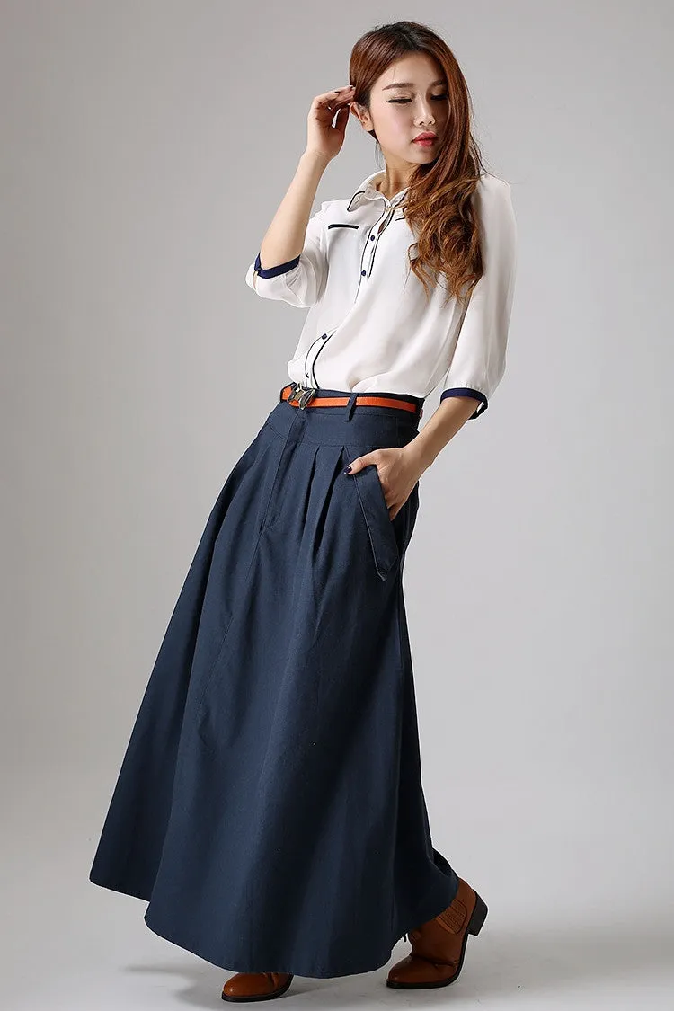 Custom made casual long pleated skirt in blue 0871#