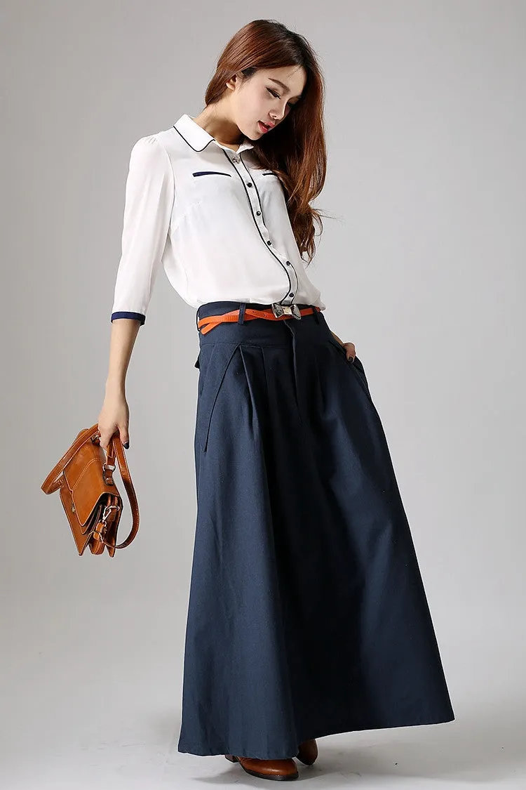 Custom made casual long pleated skirt in blue 0871#