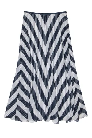 Dana Buchman - White & Navy Chevron Stripe Silk Maxi Skirt Sz 10