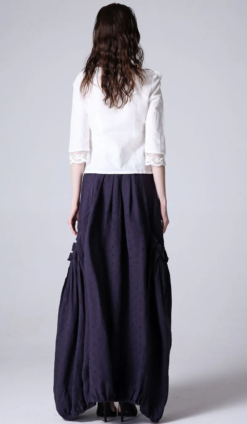 Dark blue maxi linen skirt women skirt irregular skirt 1191#