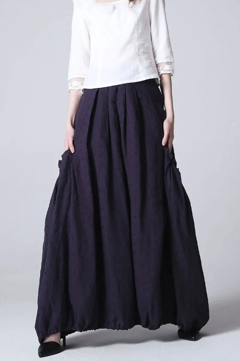 Dark blue maxi linen skirt women skirt irregular skirt 1191#