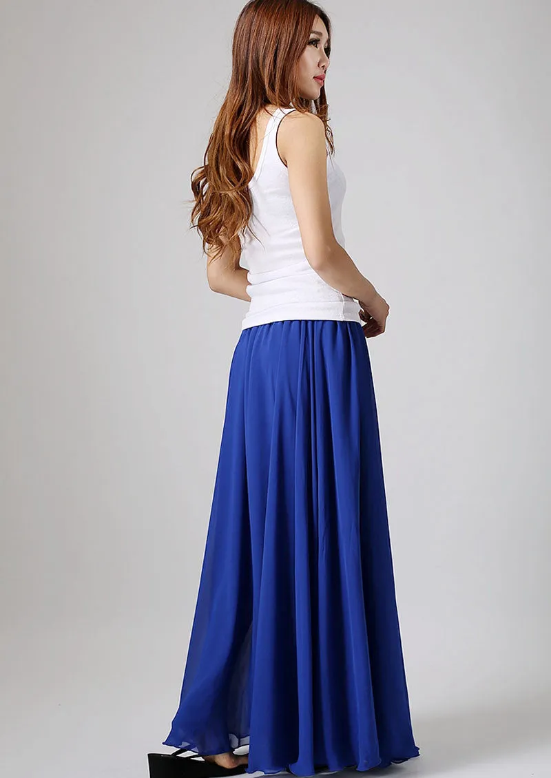 Dark blue skirt woman maxi skirt custom made chiffon skirt long tulle skirt 0861#