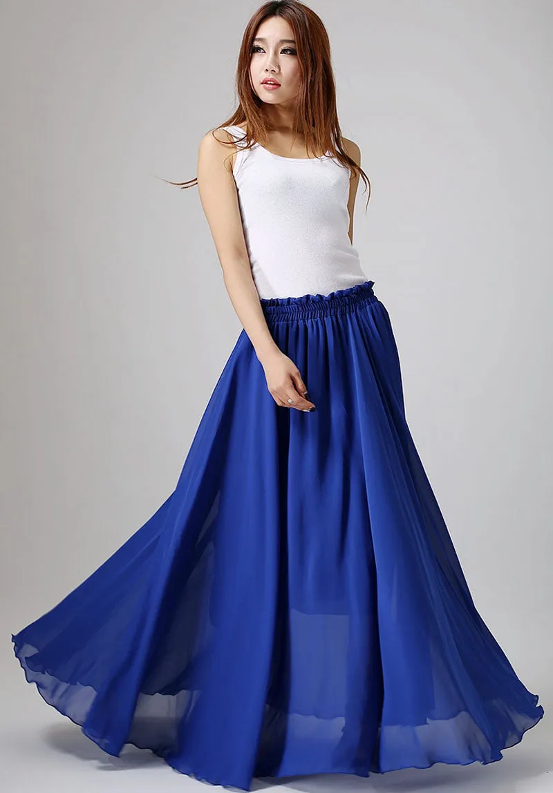 Dark blue skirt woman maxi skirt custom made chiffon skirt long tulle skirt 0861#