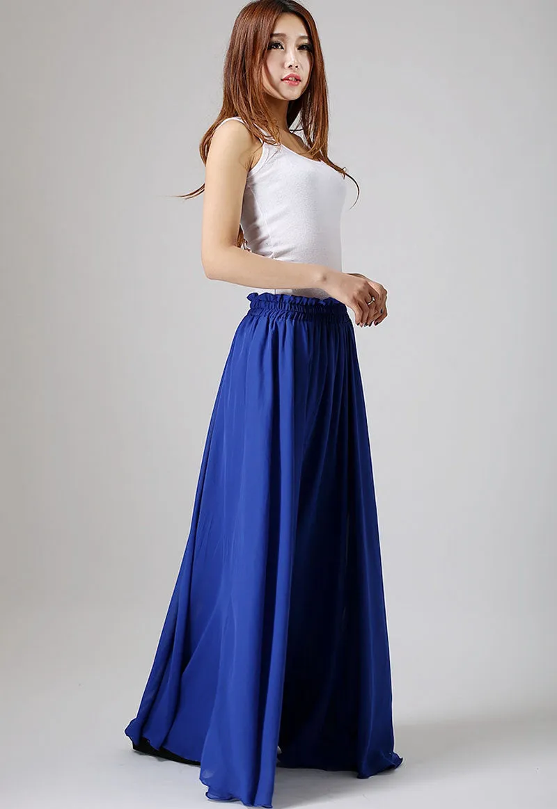 Dark blue skirt woman maxi skirt custom made chiffon skirt long tulle skirt 0861#