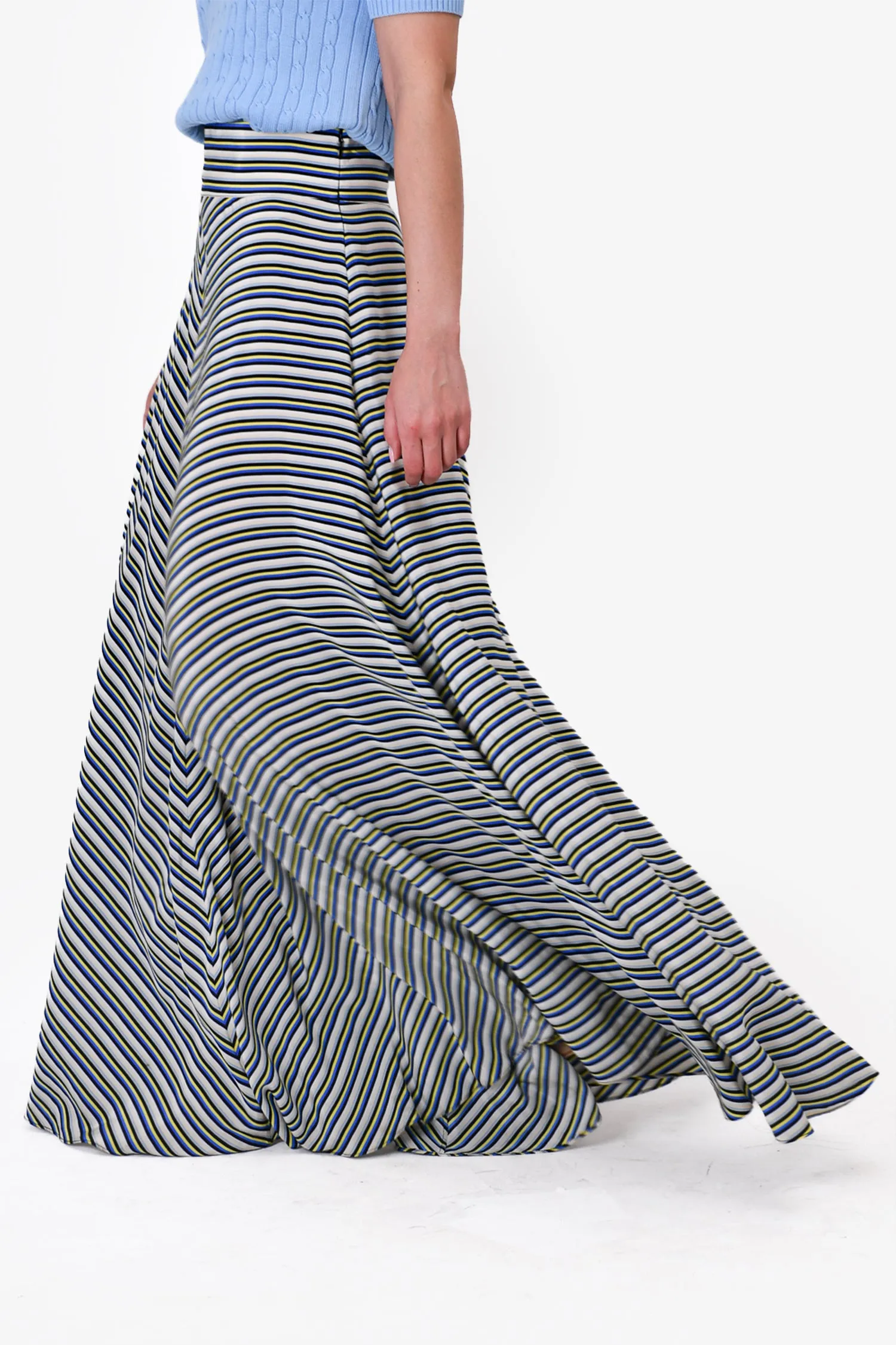 Diane Von Furstenberg Blue/Yellow Striped Maxi Skirt Size 4