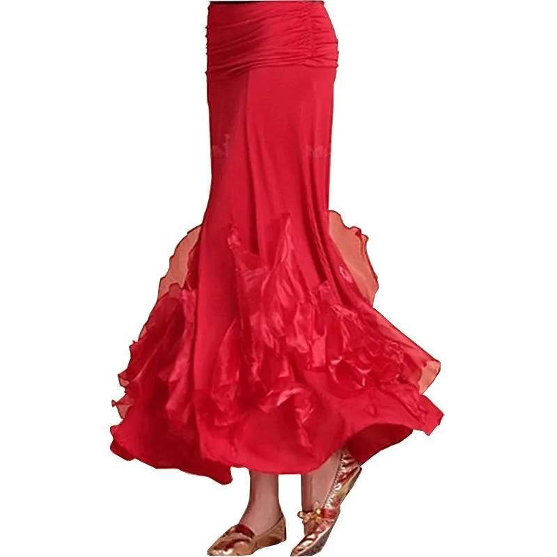 Draped Maxi Ballroom Skirt with Ruffles