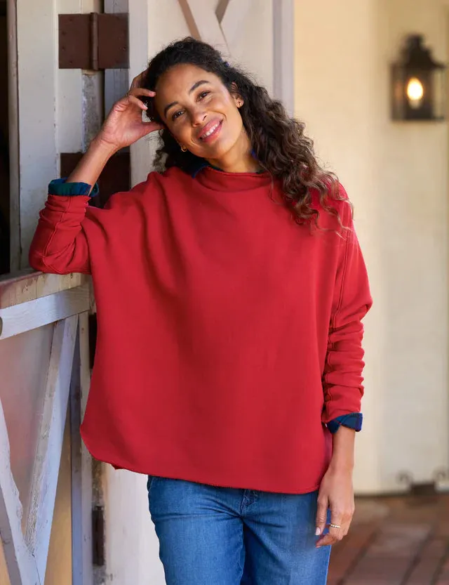 Effie Long Sleeve Funnel Neck Capelet- Crimson