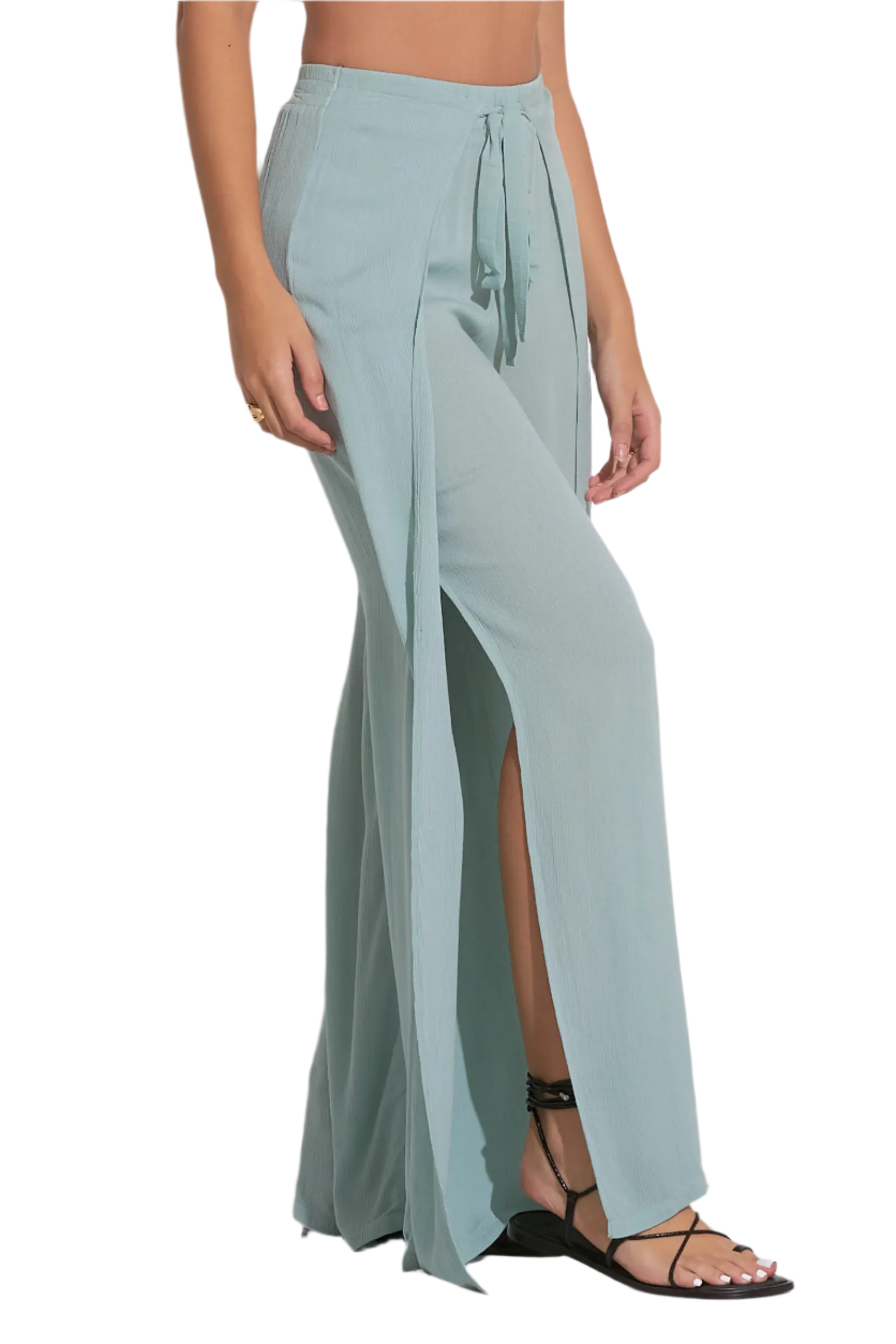 Elan Wide Leg Wrap Front Pant - Light Teal