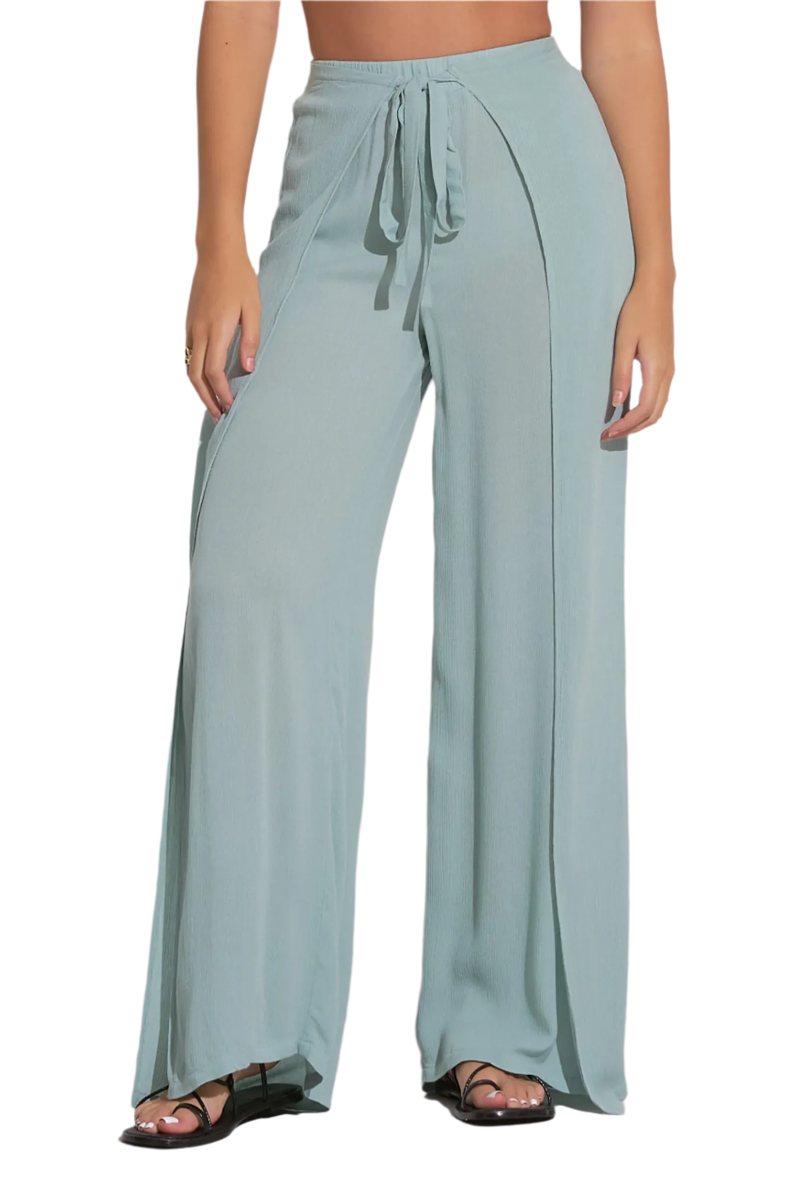 Elan Wide Leg Wrap Front Pant - Light Teal