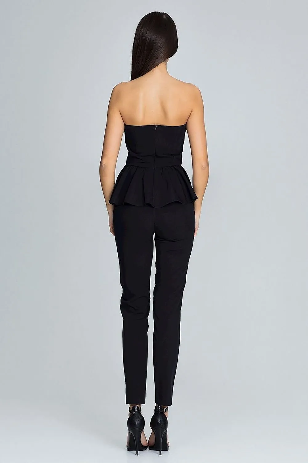 Elegant Frilled Corset with Tailored Trouser Ensemble