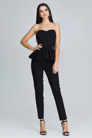 Elegant Frilled Corset with Tailored Trouser Ensemble