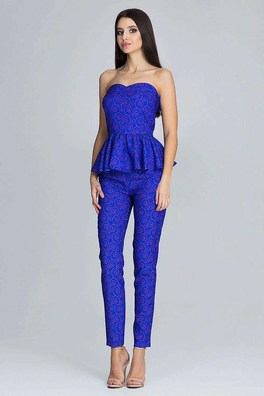 Elegant Frilled Corset with Tailored Trouser Ensemble