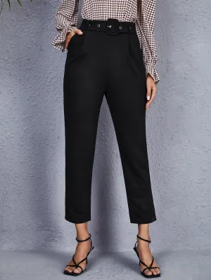 Elegant Plain Grommet Eyelet High Waist Cropped Womens Pants