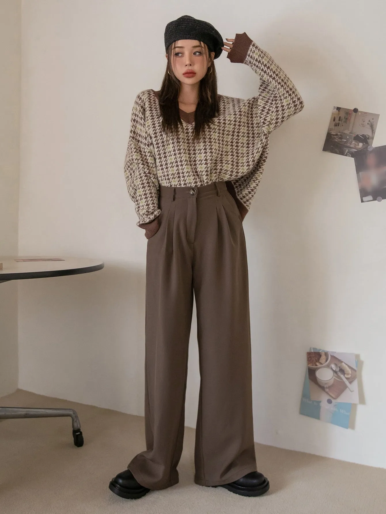 Elegant Plain Pleated High Waist Long Women Pants