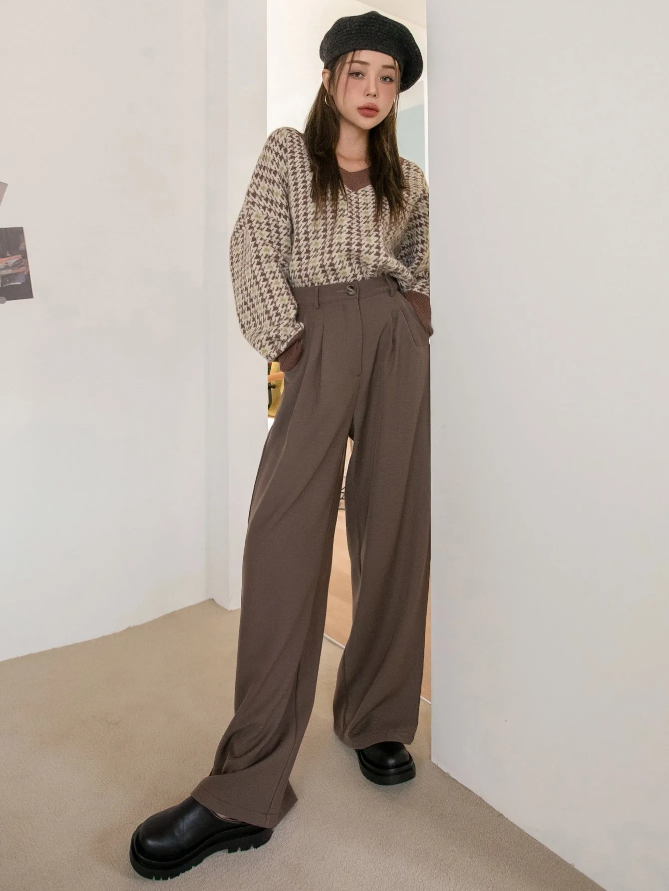 Elegant Plain Pleated High Waist Long Women Pants