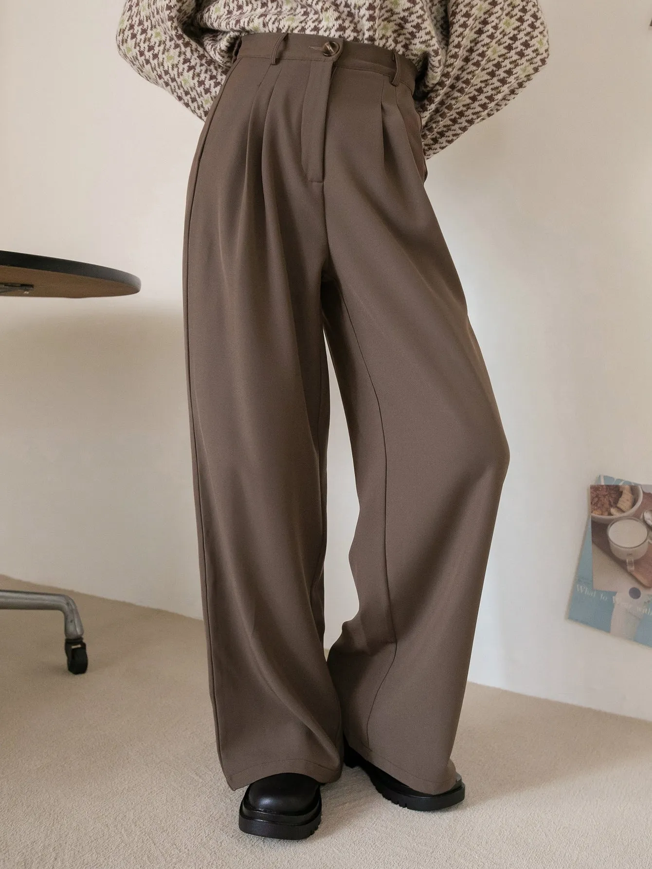 Elegant Plain Pleated High Waist Long Women Pants