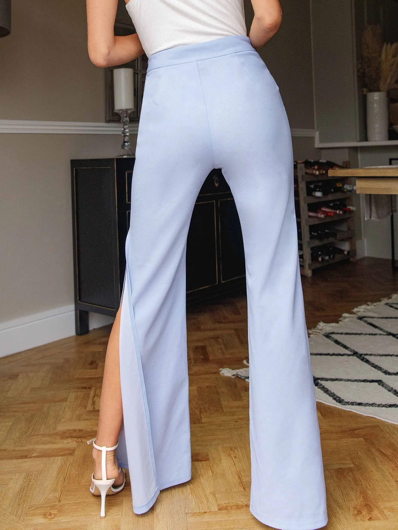 Elegant Plain Split Thigh High Waist Long Women Pants