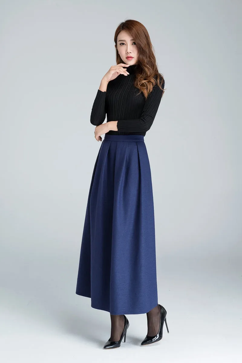 Elegant pleated maxi wool skirt 1629#