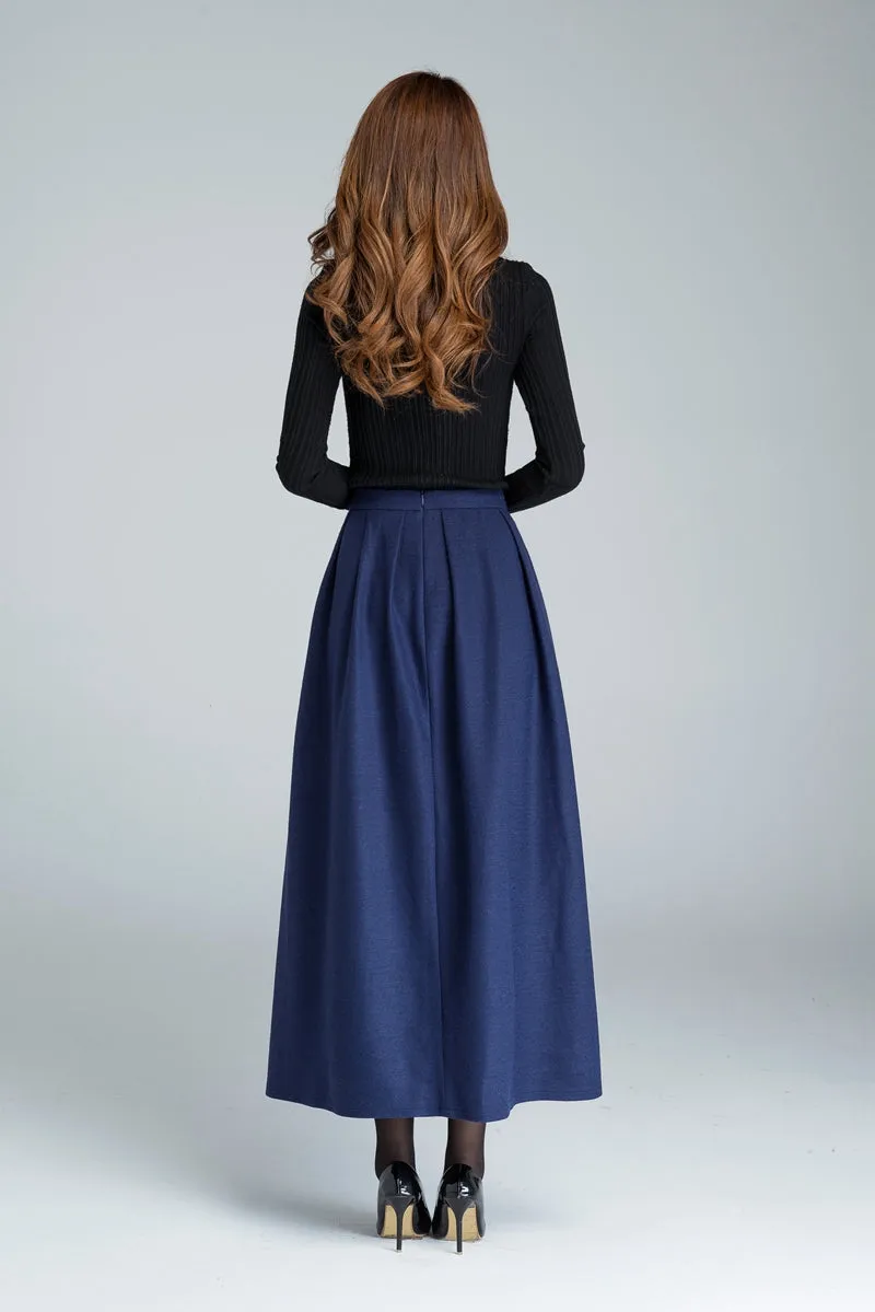 Elegant pleated maxi wool skirt 1629#