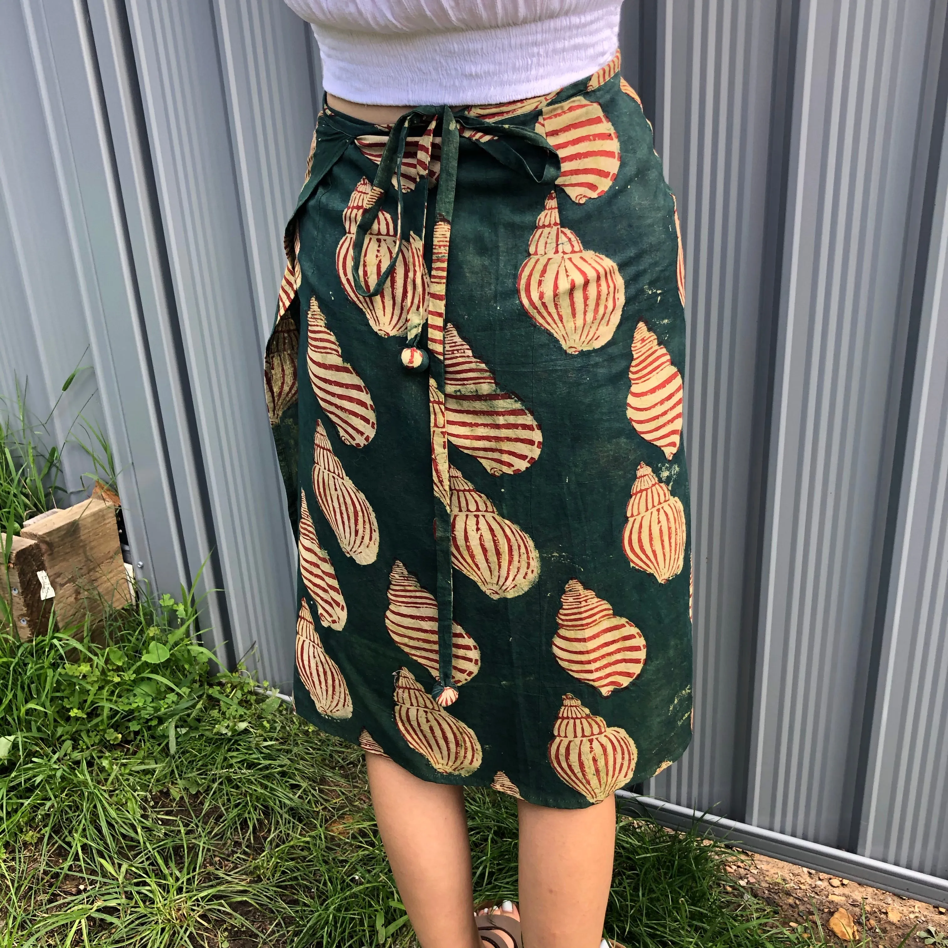 Fair Trade Ethical Cotton Mud Resistant Print Wrap Skirt Shell Design