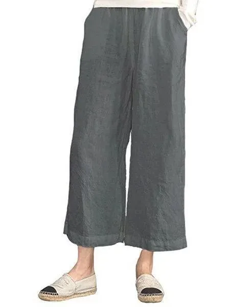 FashionSierra - Casual Plain Shift Linen Pants Women