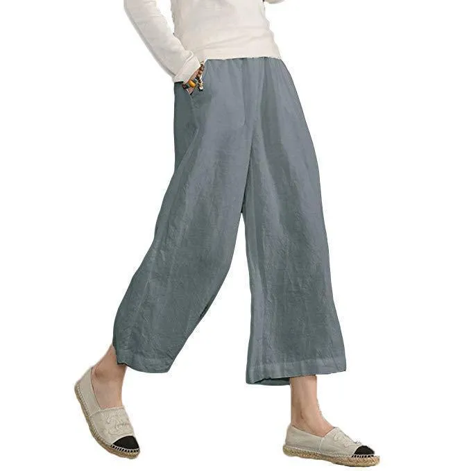 FashionSierra - Casual Plain Shift Linen Pants Women