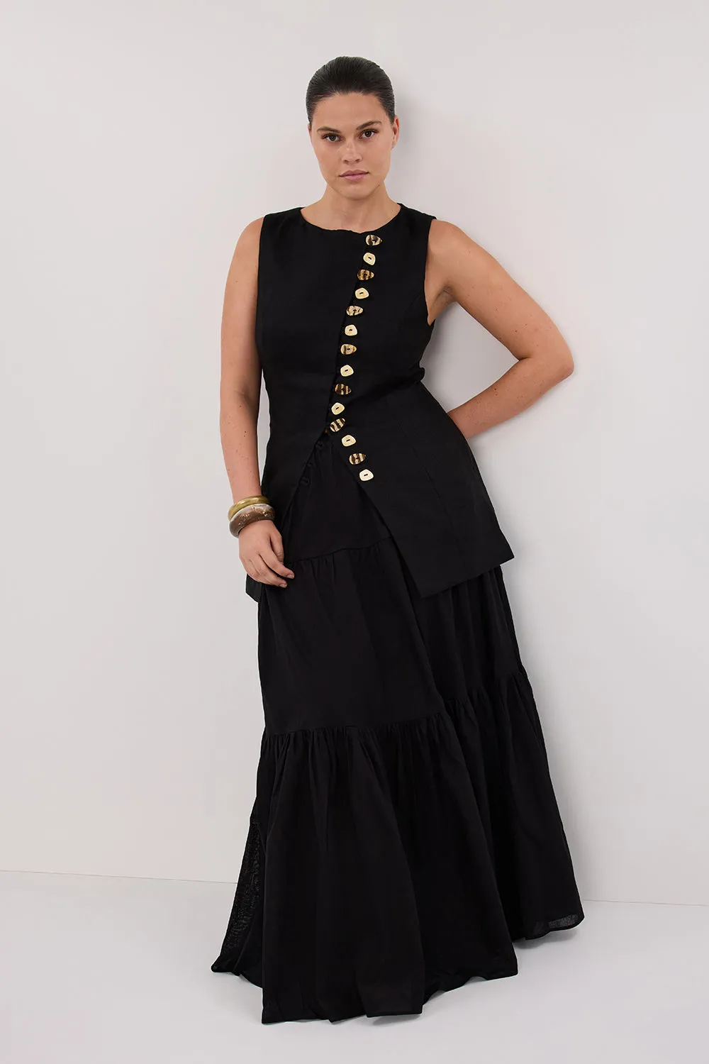 FLETCHER BLACK TIRERED MAXI SKIRT