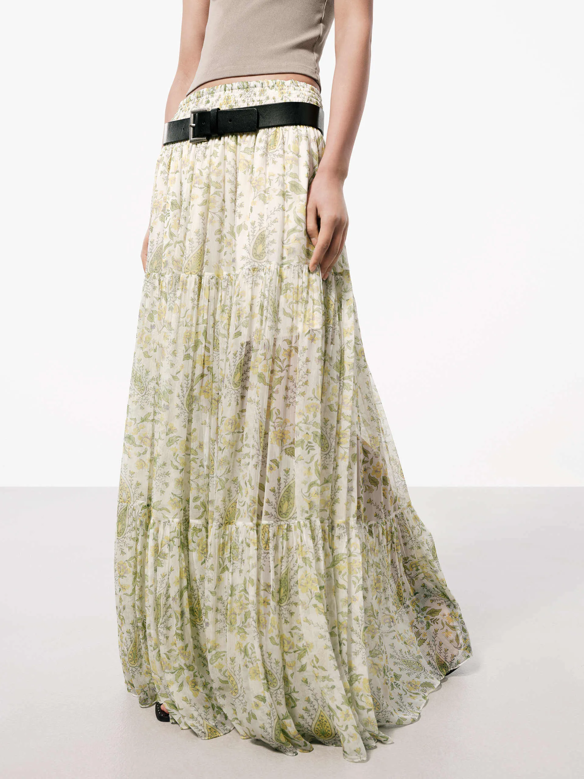 Floral Print Flowy Maxi Skirt