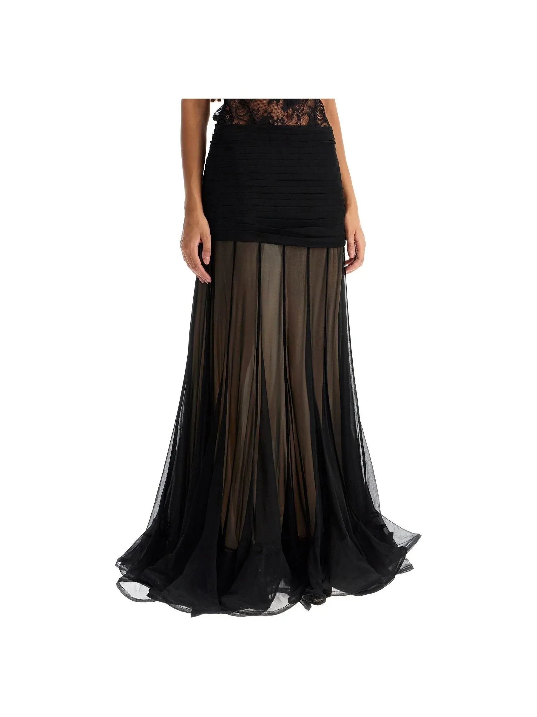 Flouce Silk Maxi Skirt