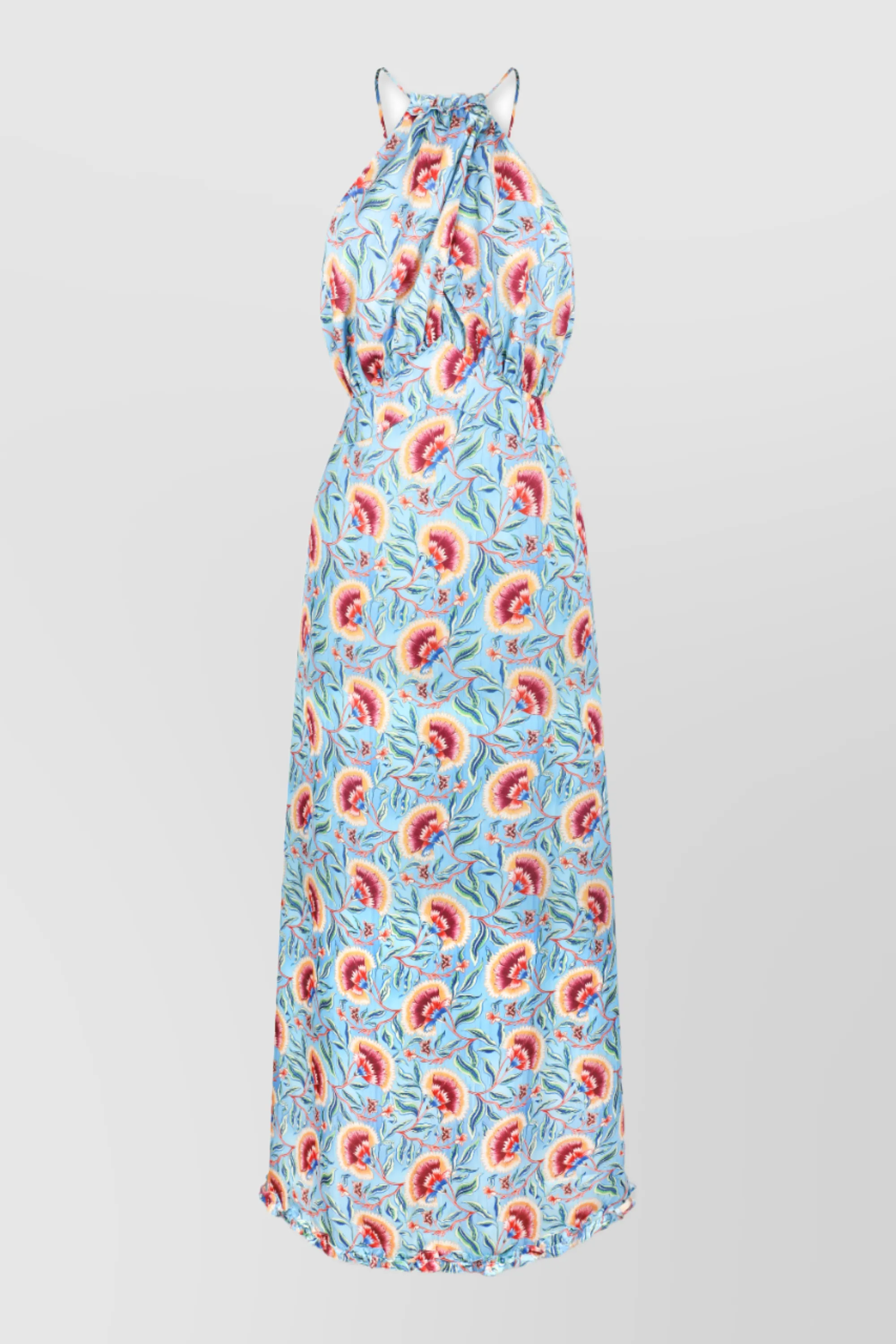 Fluid flower printed halterneck maxi dress