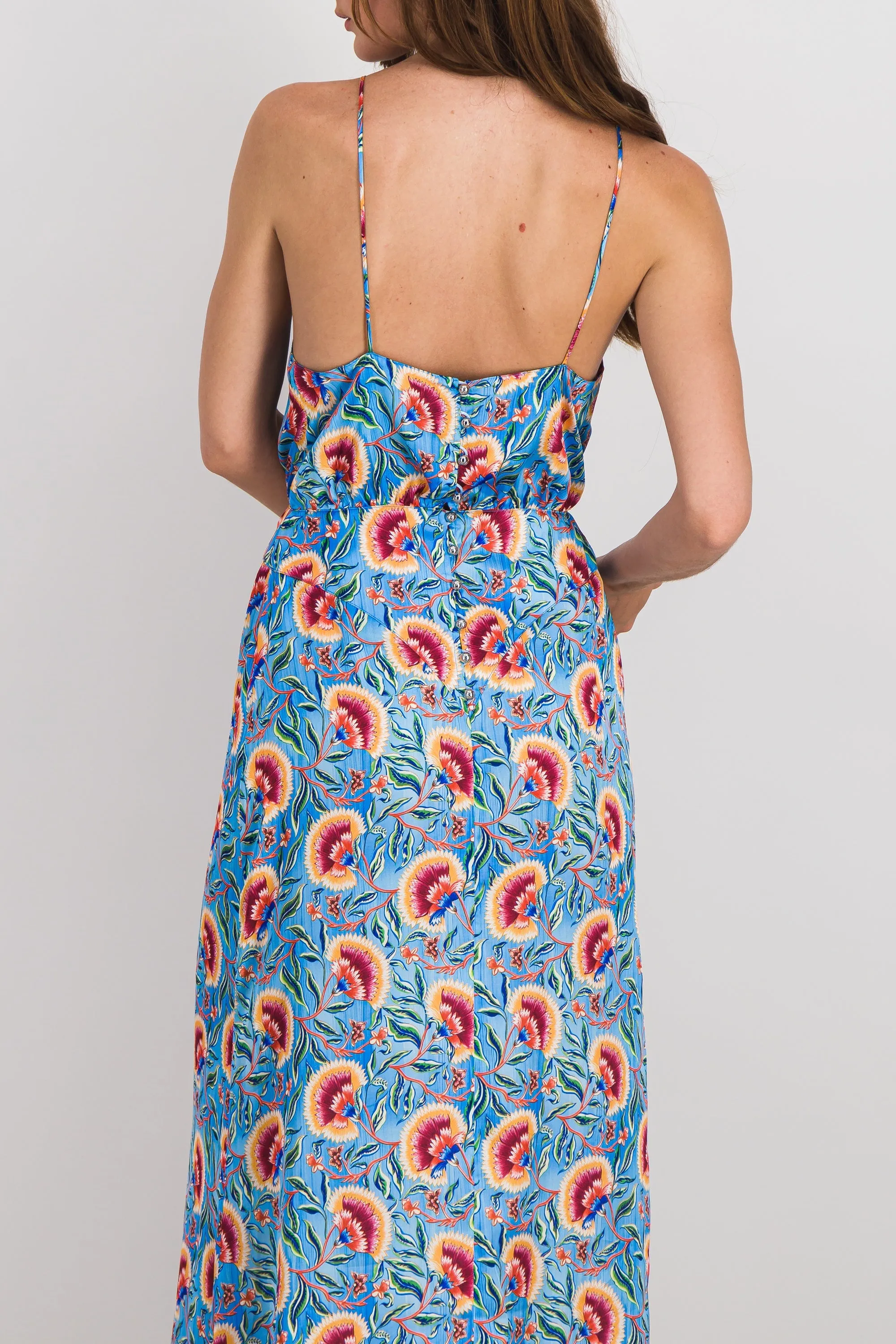 Fluid flower printed halterneck maxi dress