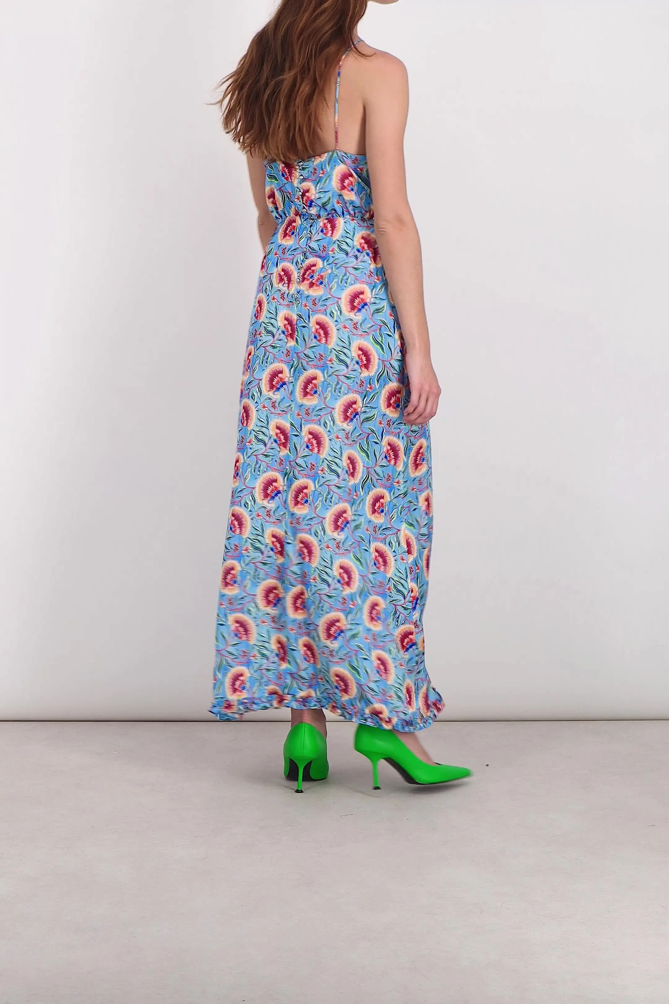 Fluid flower printed halterneck maxi dress