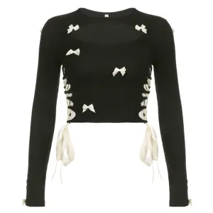 French Maid Cut Out Long Sleeve Top