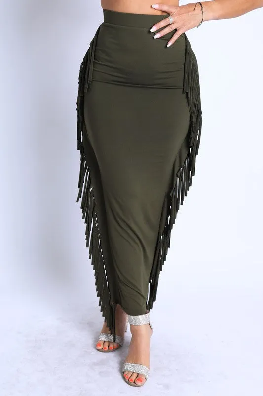 Fringed maxi skirt