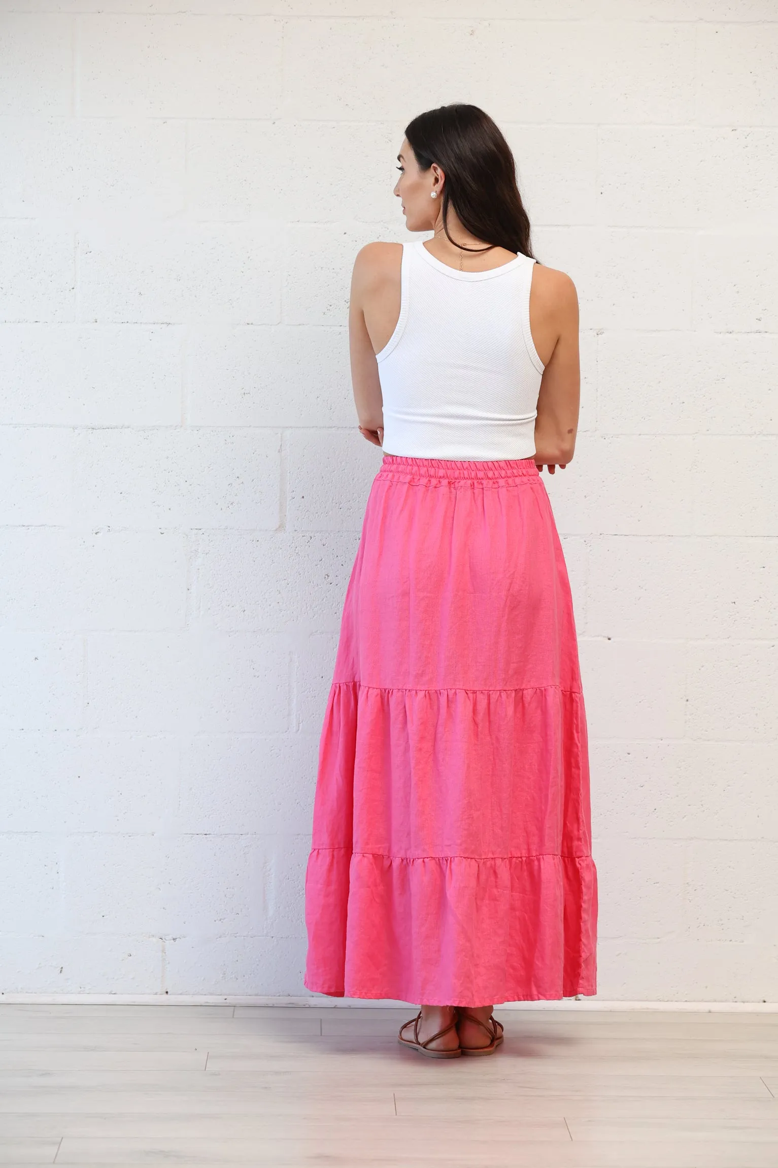 Gigi Maxi Skirt in Fuchsia Linen